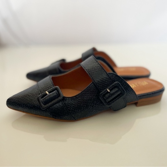 Mi'im Leather Hannah Crocodile textured mule with double buckle sz 7.5 - Picture 1 of 5